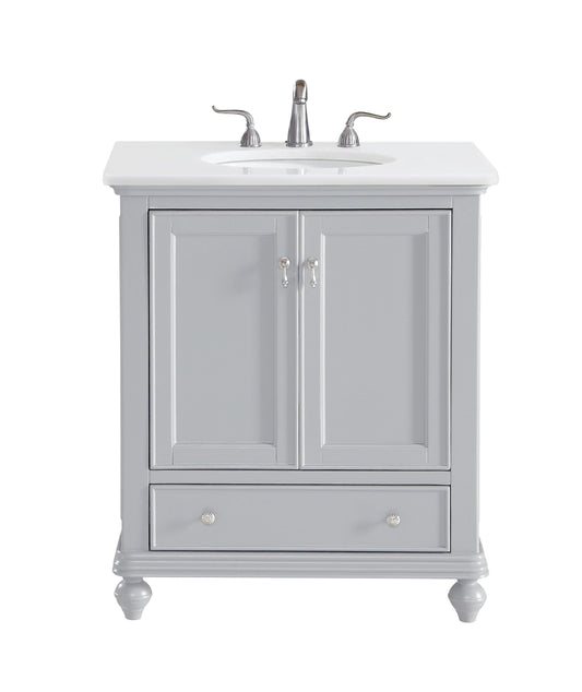 30 inch Single Bathroom Vanity in Light Grey with Ivory White Engineered Marble - BC1103035GR