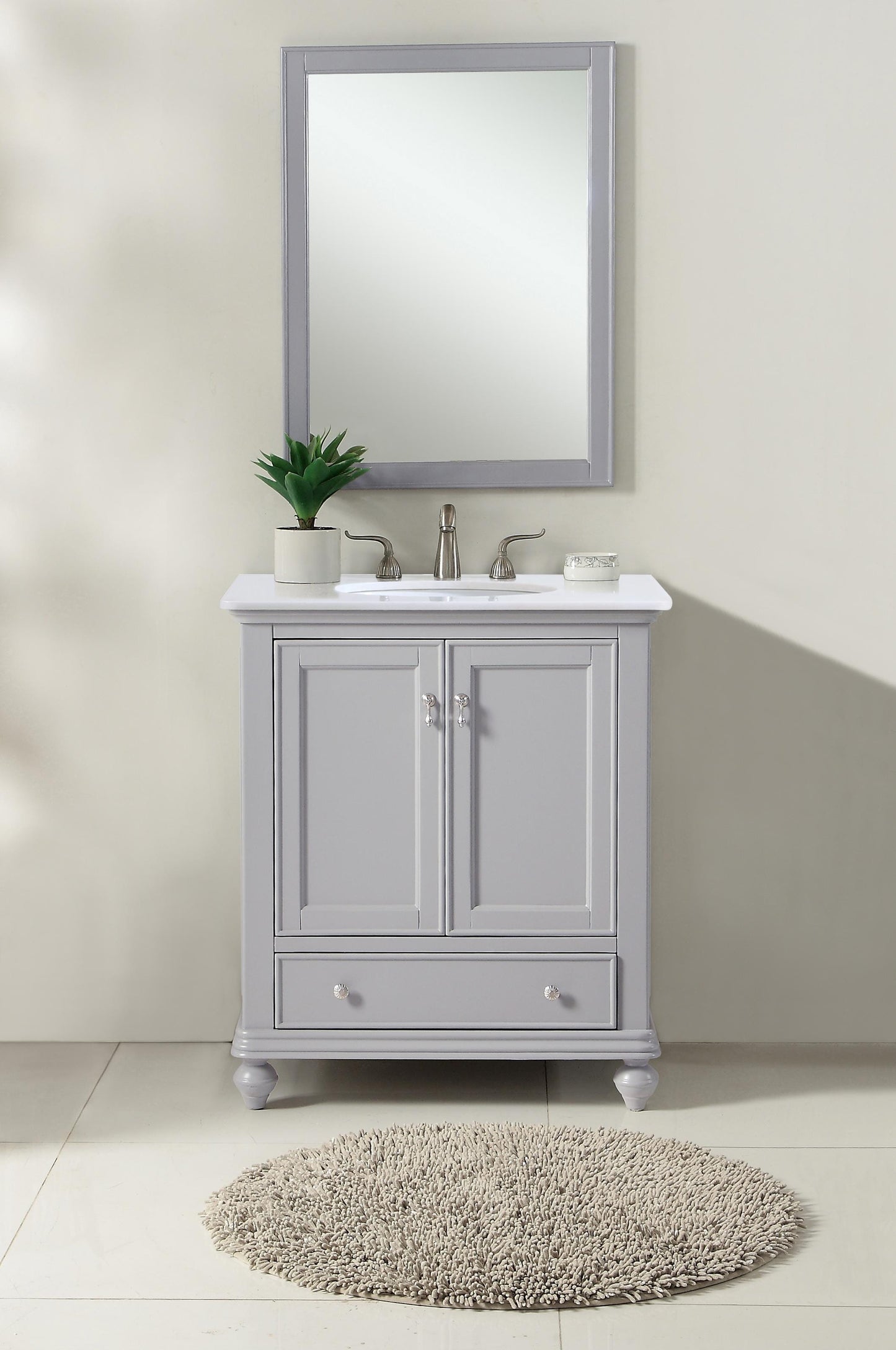 30 inch Single Bathroom Vanity in Light Grey with Ivory White Engineered Marble - BC1103035GR