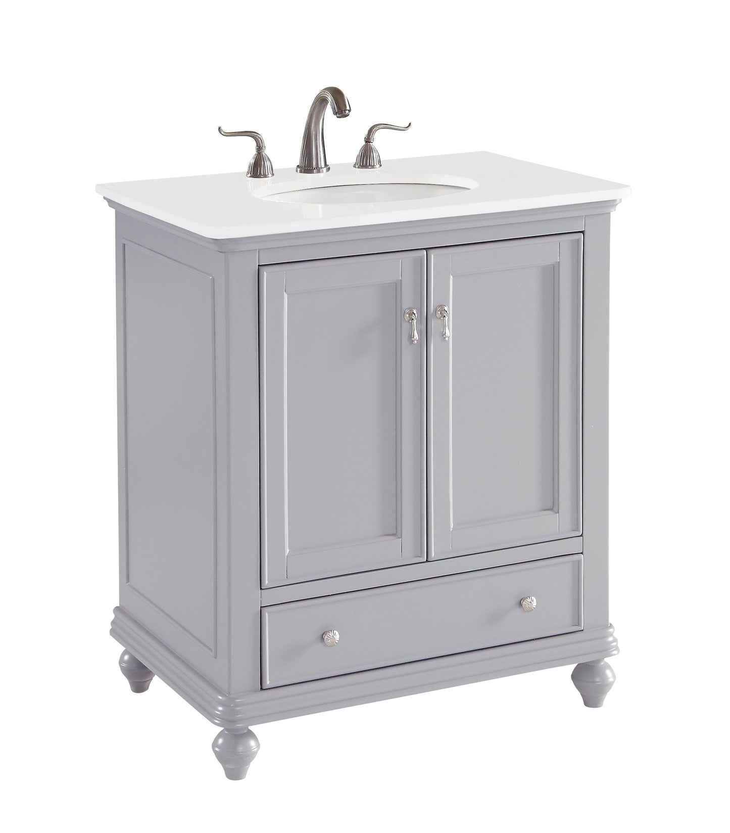 30 inch Single Bathroom Vanity in Light Grey with Ivory White Engineered Marble - BC1103035GR