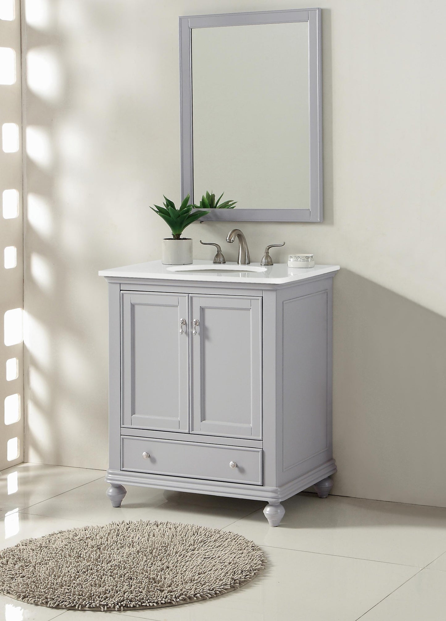 30 inch Single Bathroom Vanity in Light Grey with Ivory White Engineered Marble - BC1103035GR