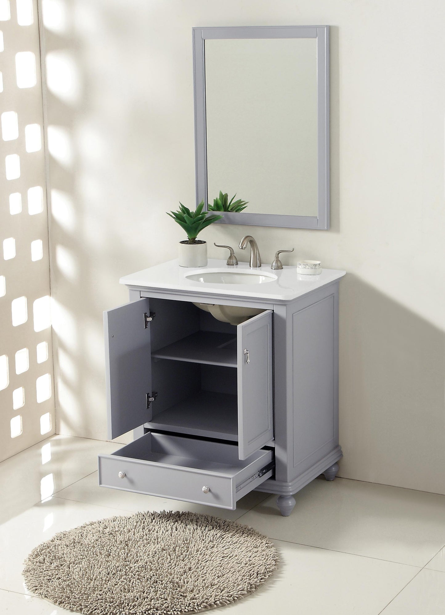 30 inch Single Bathroom Vanity in Light Grey with Ivory White Engineered Marble - BC1103035GR