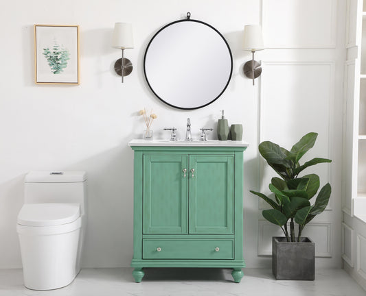 30 inch Single Bathroom Vanity in Vintage Mint with Ivory White Engineered Marble - BC1103035VM