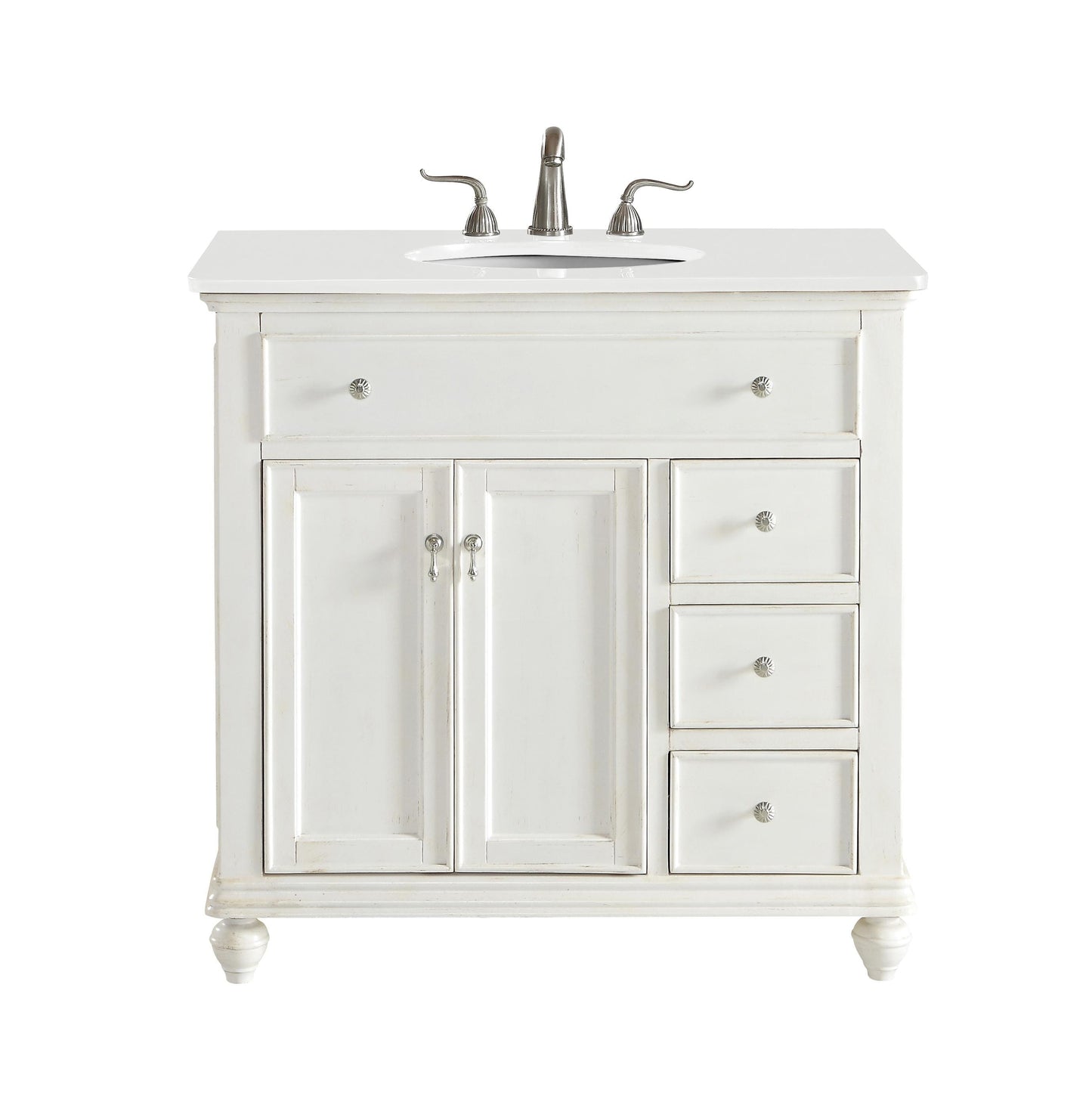 36 inch Single Bathroom Vanity in Antique White with Ivory White Engineered Marble - BC1103635AW