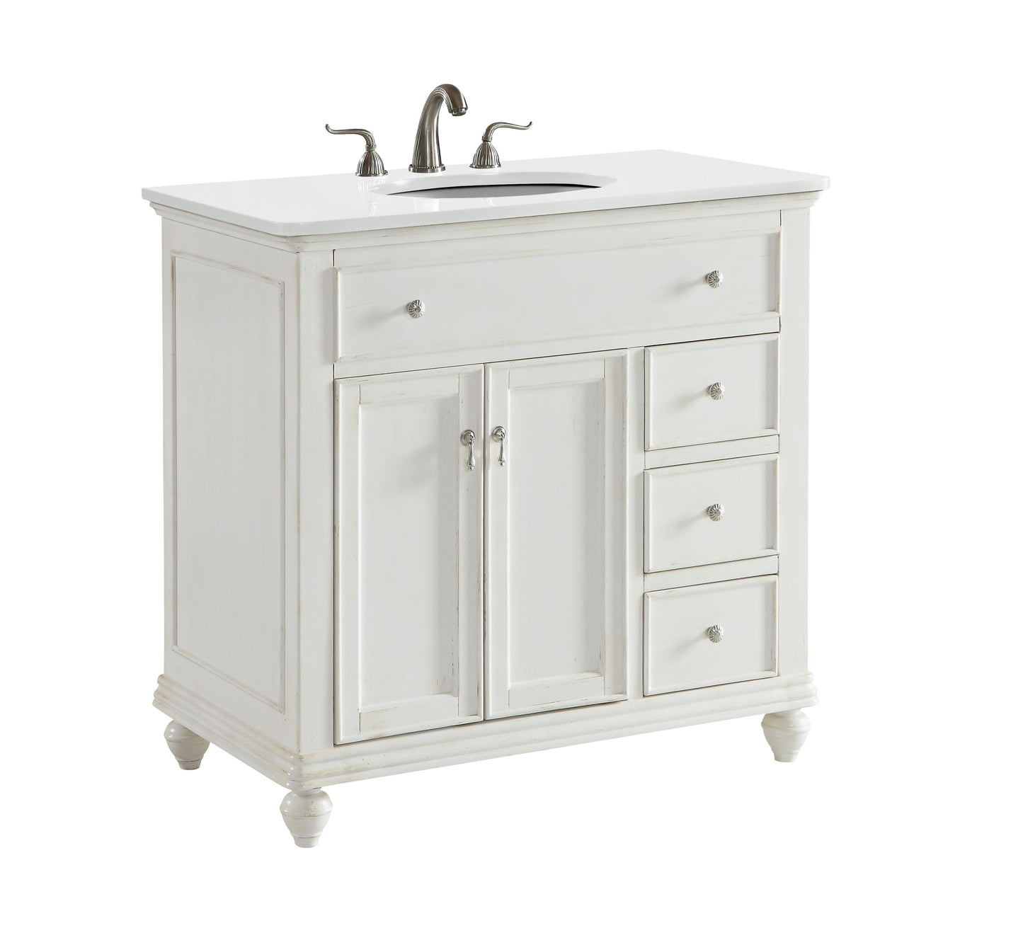 36 inch Single Bathroom Vanity in Antique White with Ivory White Engineered Marble - BC1103635AW