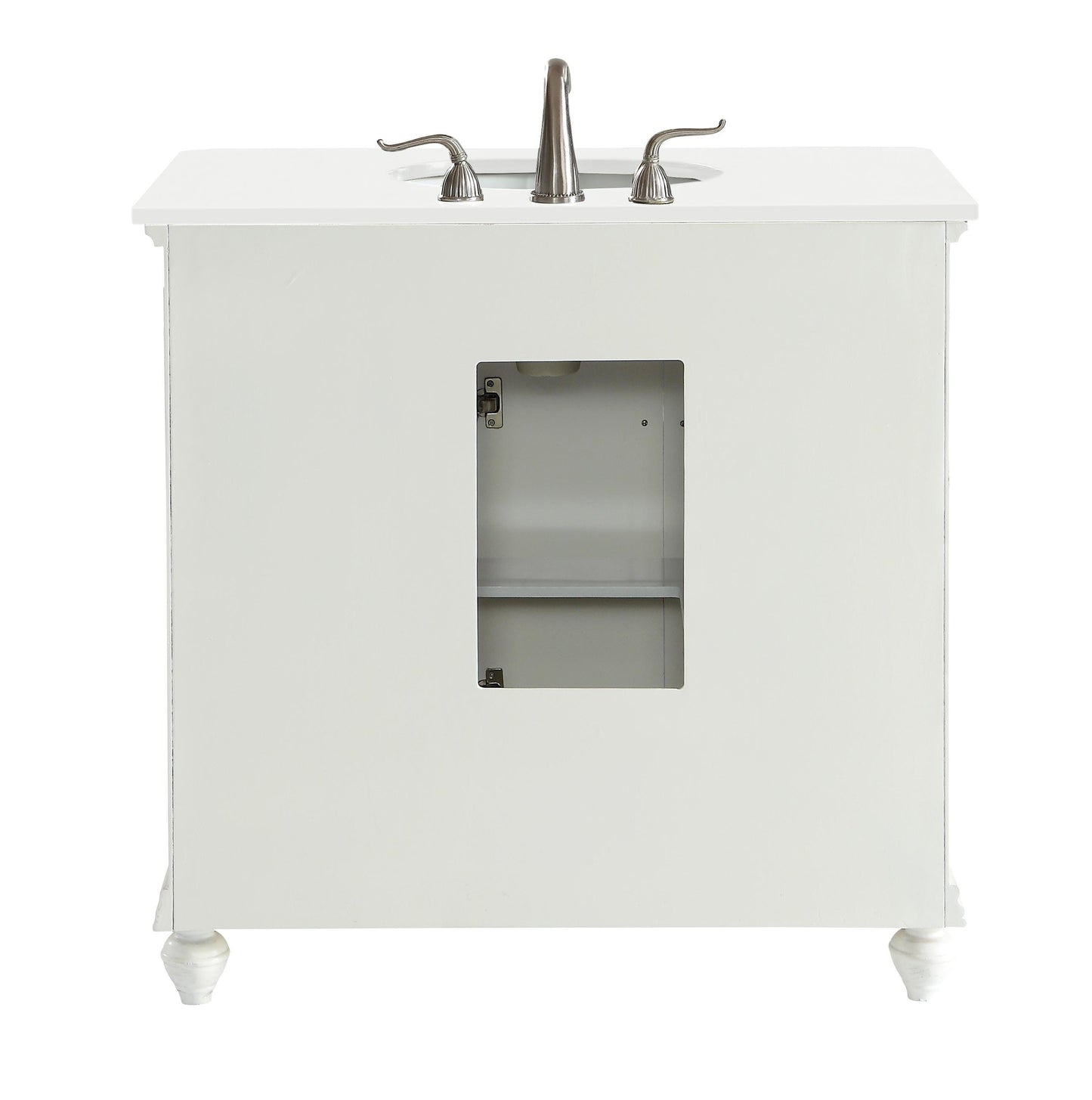 36 inch Single Bathroom Vanity in Antique White with Ivory White Engineered Marble - BC1103635AW