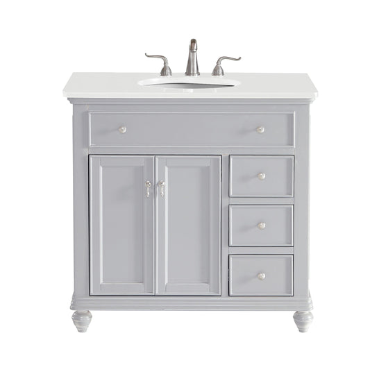 36 inch Single Bathroom Vanity in Light Grey with Ivory White Engineered Marble - BC1103635GR