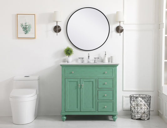 36 inch Single Bathroom Vanity in Vintage Mint with Ivory White Engineered Marble - BC1103635VM