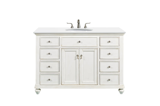 48 inch Single Bathroom Vanity in Antique White with Ivory White Engineered Marble - BC1104835AW