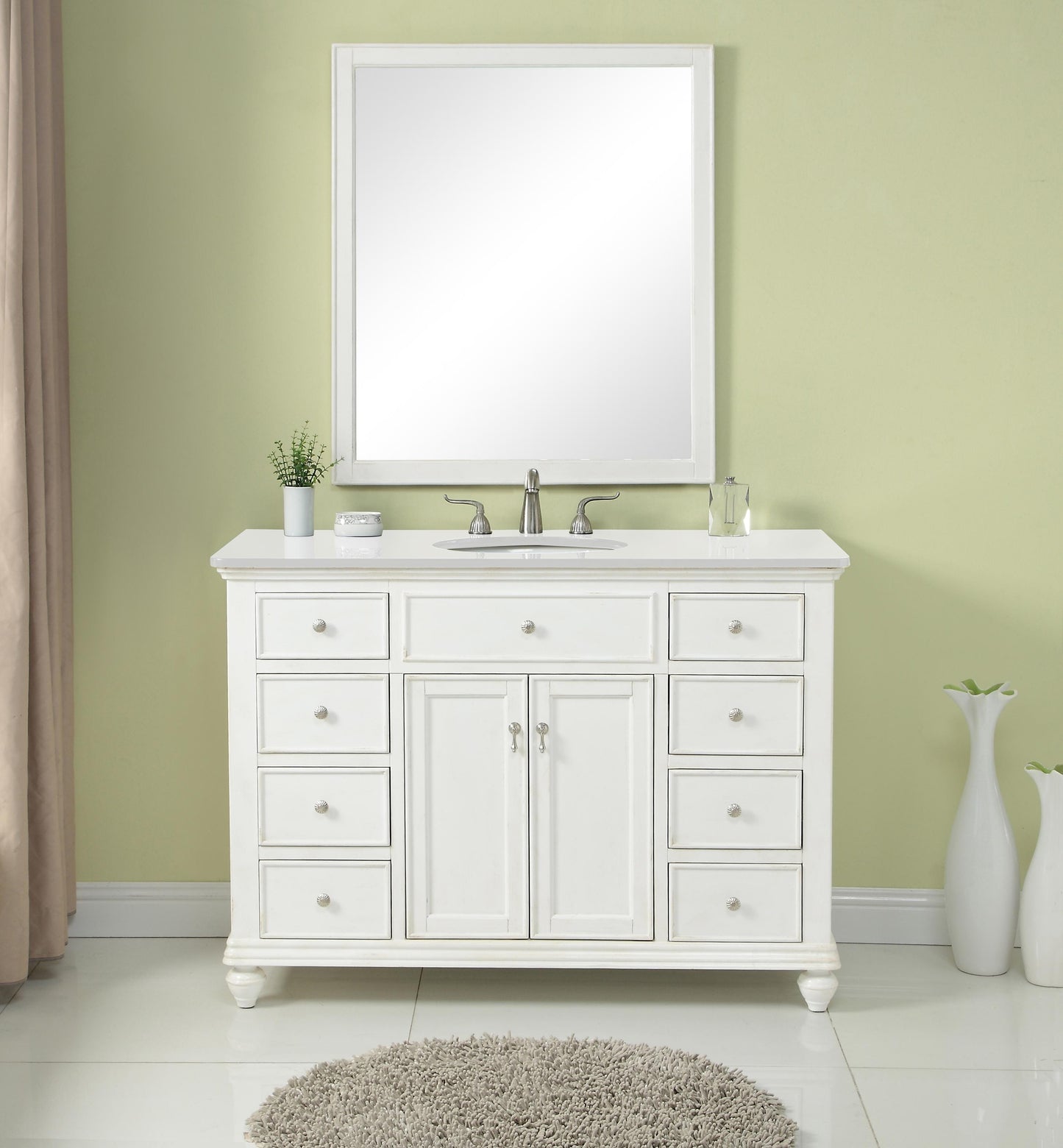 48 inch Single Bathroom Vanity in Antique White with Ivory White Engineered Marble - BC1104835AW