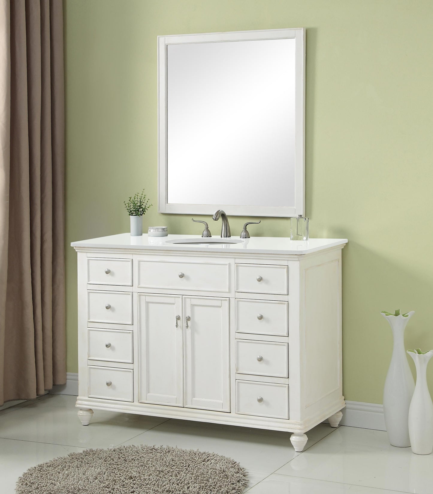 48 inch Single Bathroom Vanity in Antique White with Ivory White Engineered Marble - BC1104835AW