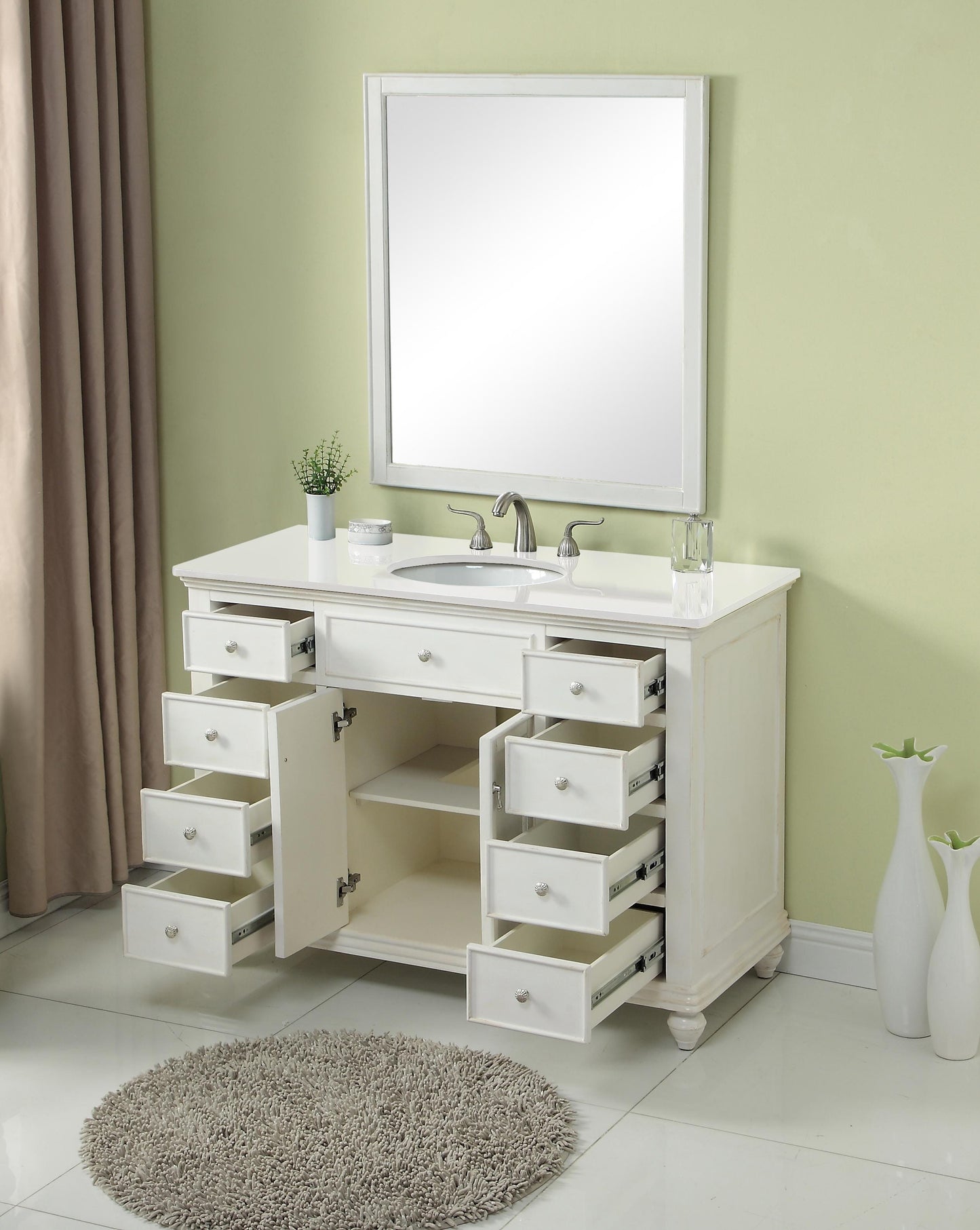 48 inch Single Bathroom Vanity in Antique White with Ivory White Engineered Marble - BC1104835AW