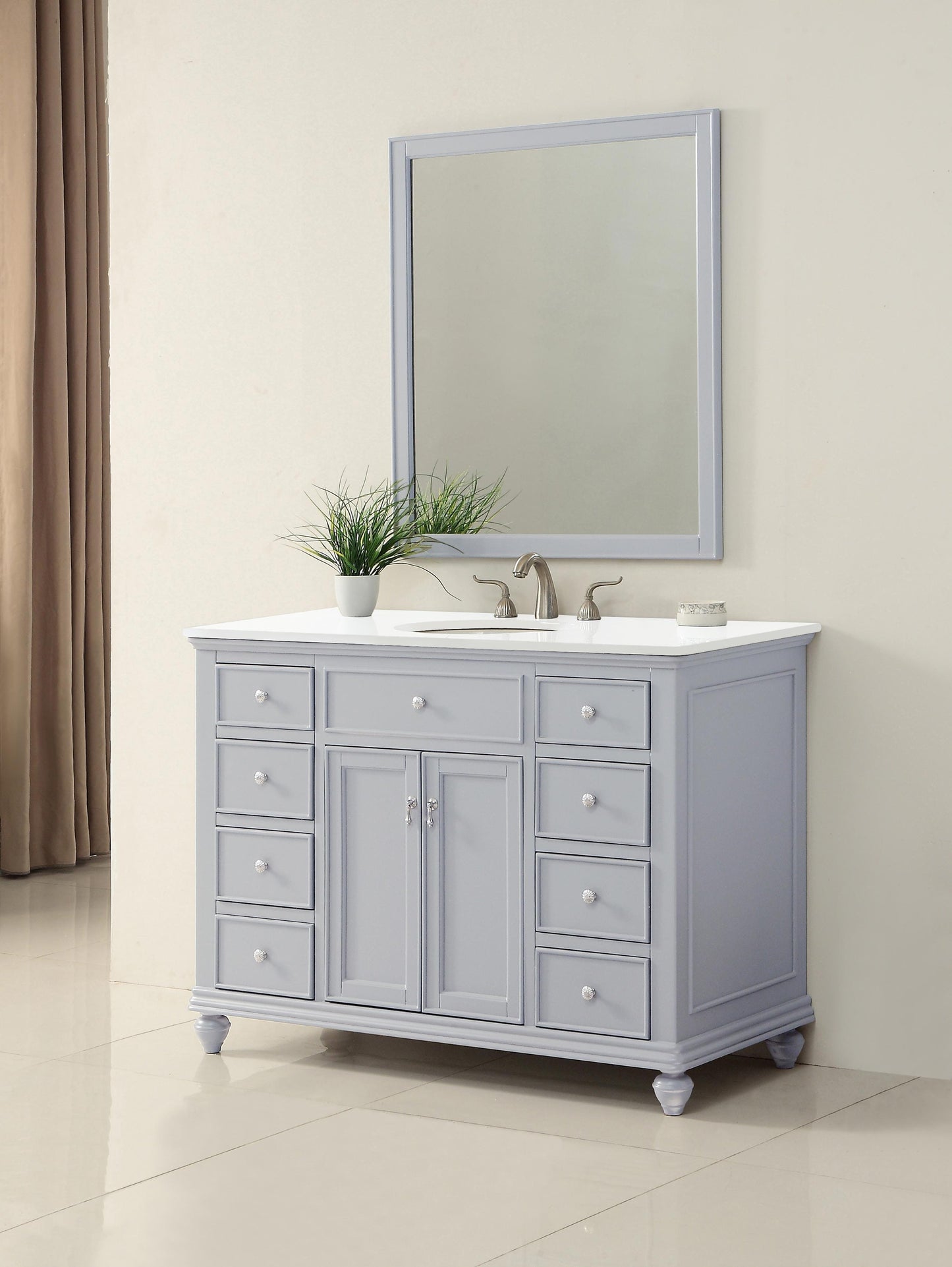 48 inch Single Bathroom Vanity in Light Grey with Ivory White Engineered Marble - BC1104835GR