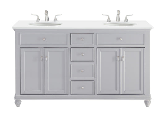 60 inch Double Bathroom Vanity in Light Grey with Ivory White Engineered Marble - BC1106035GR