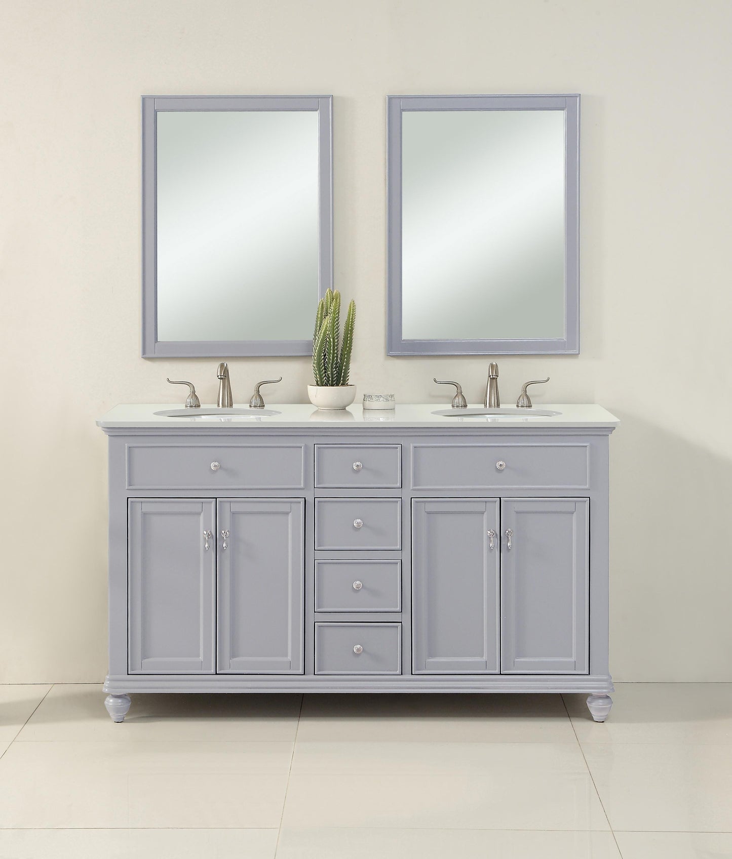 60 inch Double Bathroom Vanity in Light Grey with Ivory White Engineered Marble - BC1106035GR