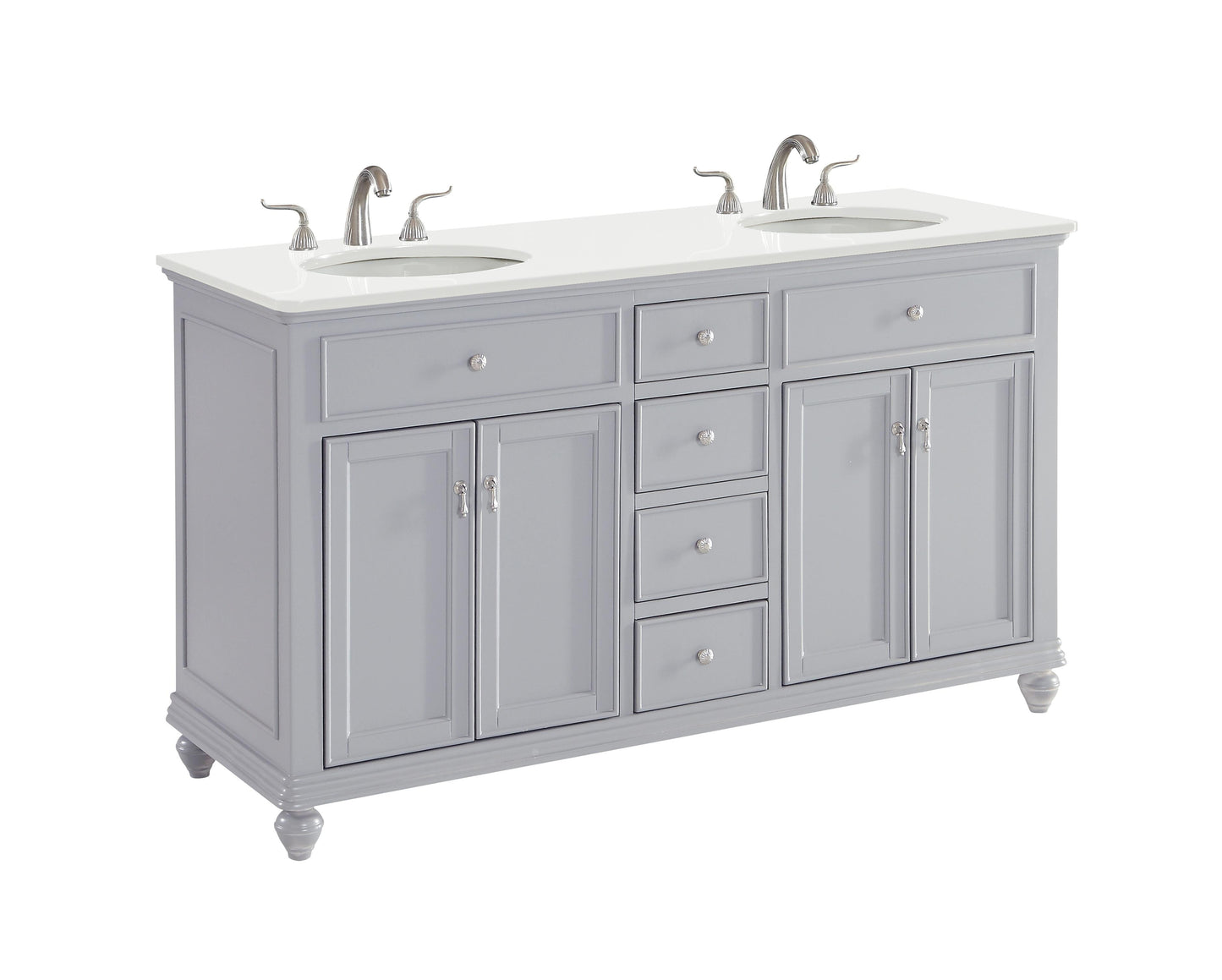 60 inch Double Bathroom Vanity in Light Grey with Ivory White Engineered Marble - BC1106035GR