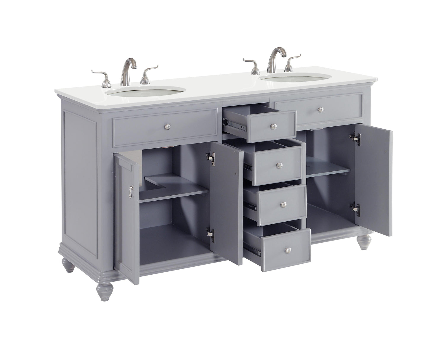 60 inch Double Bathroom Vanity in Light Grey with Ivory White Engineered Marble - BC1106035GR