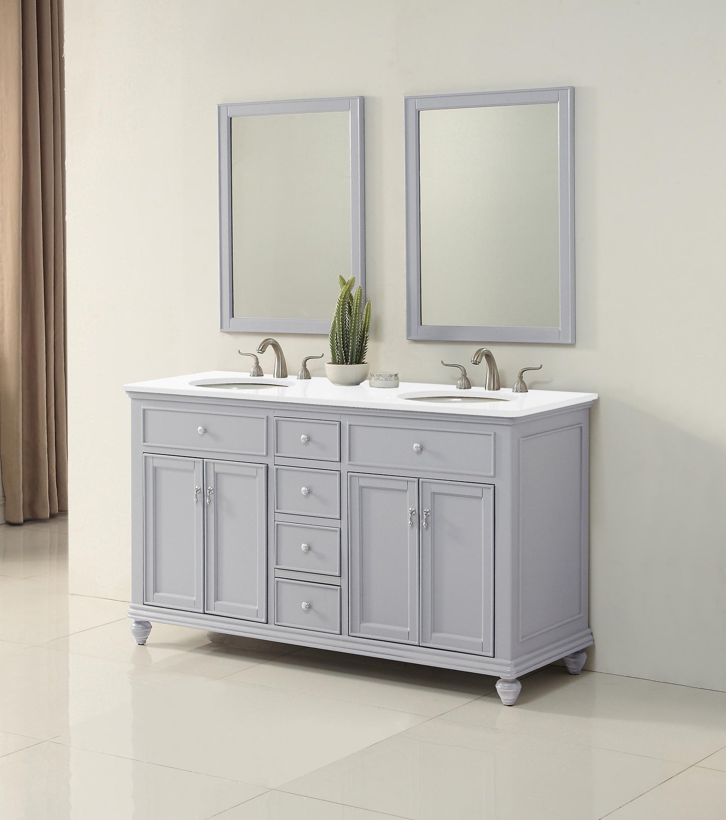 60 inch Double Bathroom Vanity in Light Grey with Ivory White Engineered Marble - BC1106035GR