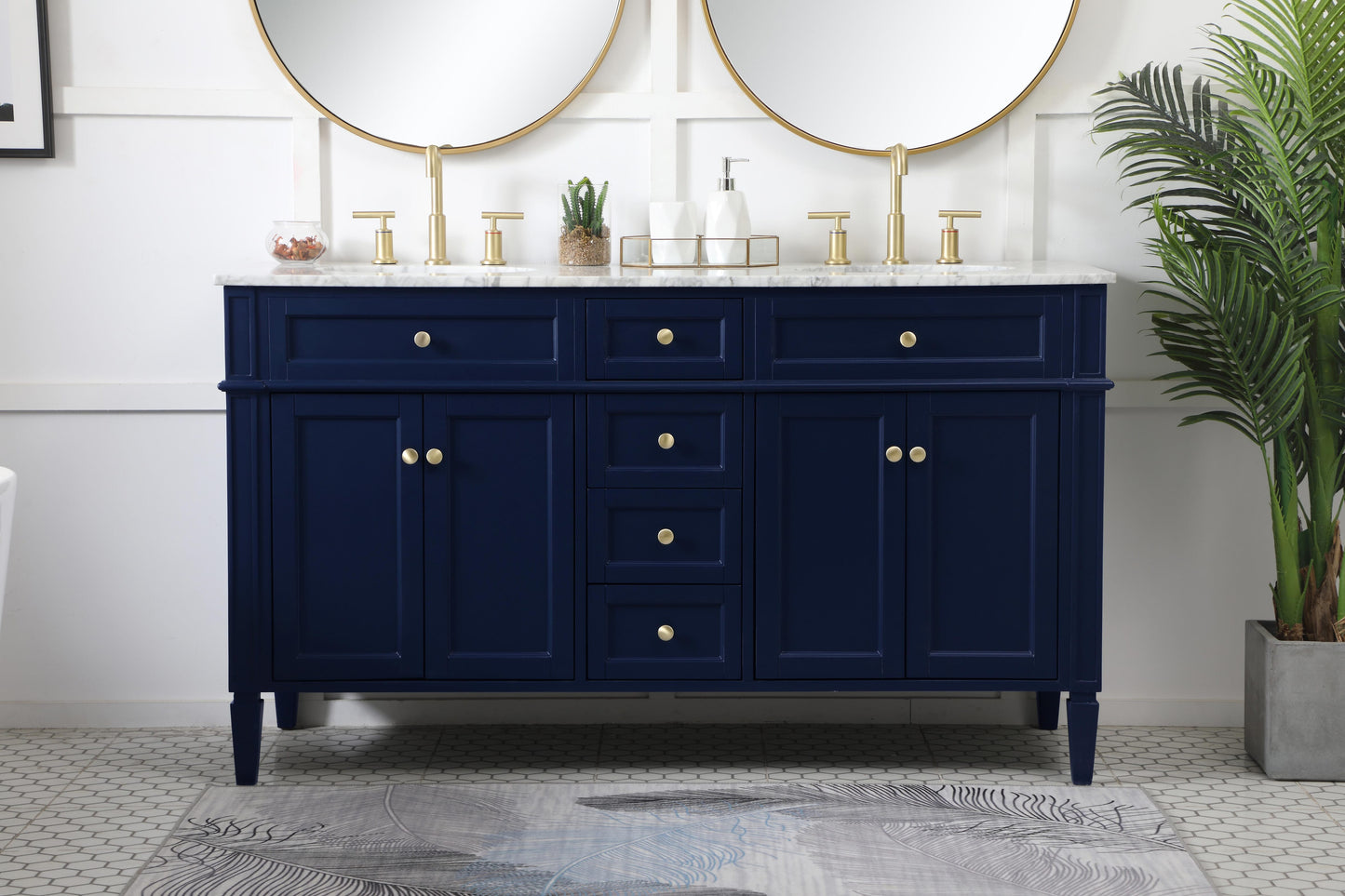 60 inch Double Bathroom Vanity in Blue - BC120D6035BL