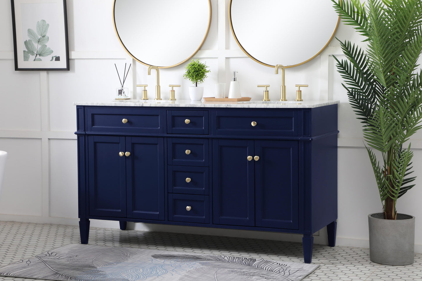 60 inch Double Bathroom Vanity in Blue - BC120D6035BL