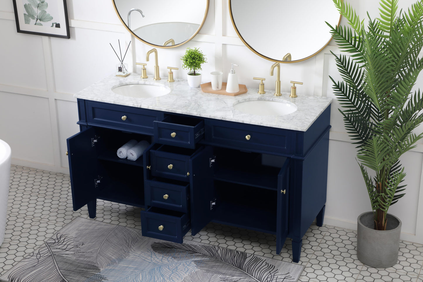 60 inch Double Bathroom Vanity in Blue - BC120D6035BL