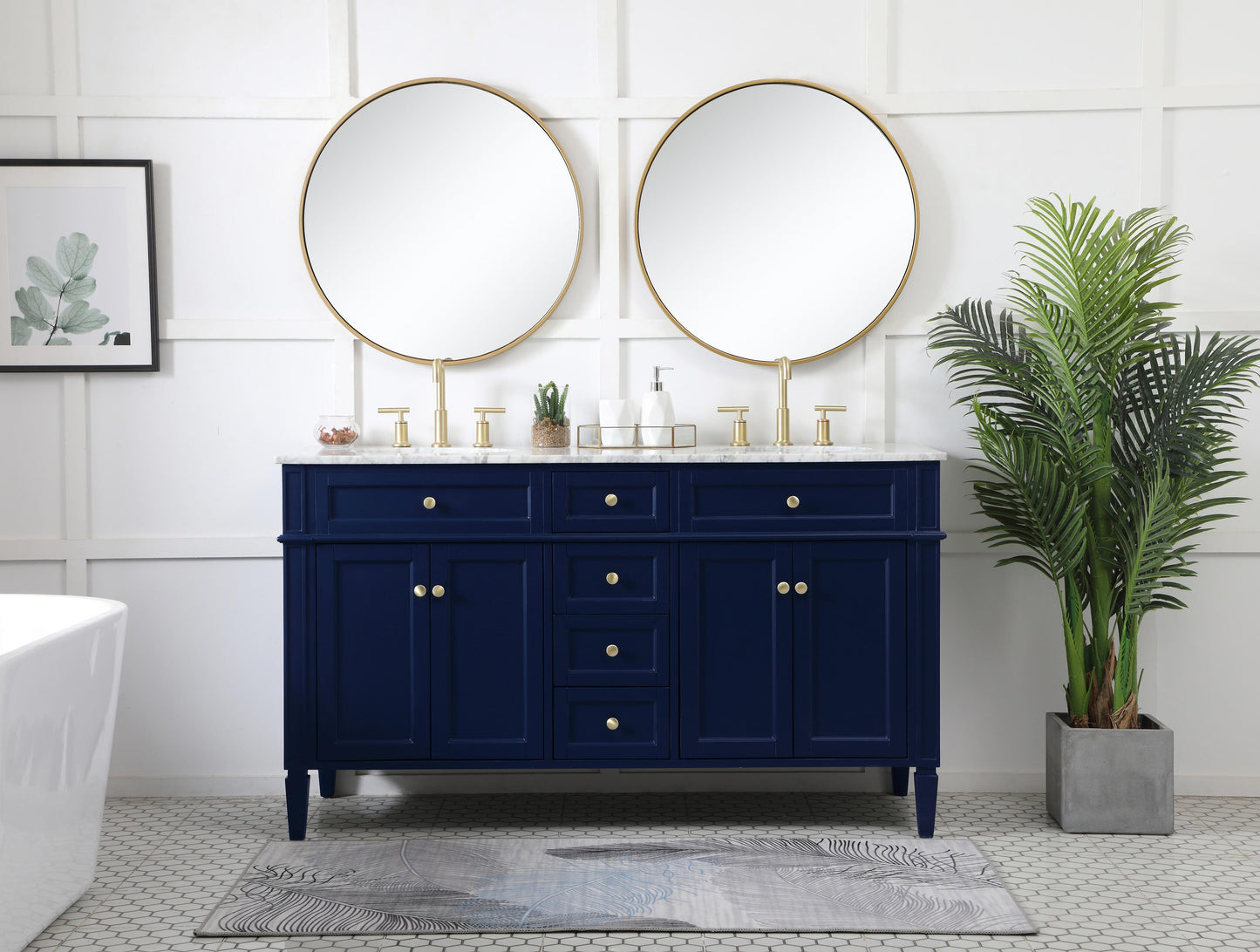 60 inch Double Bathroom Vanity in Blue - BC120D6035BL