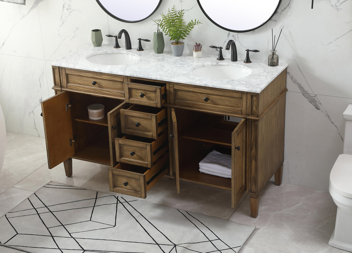 60 inch Double Bathroom Vanity in Driftwood - BC120D6035DW