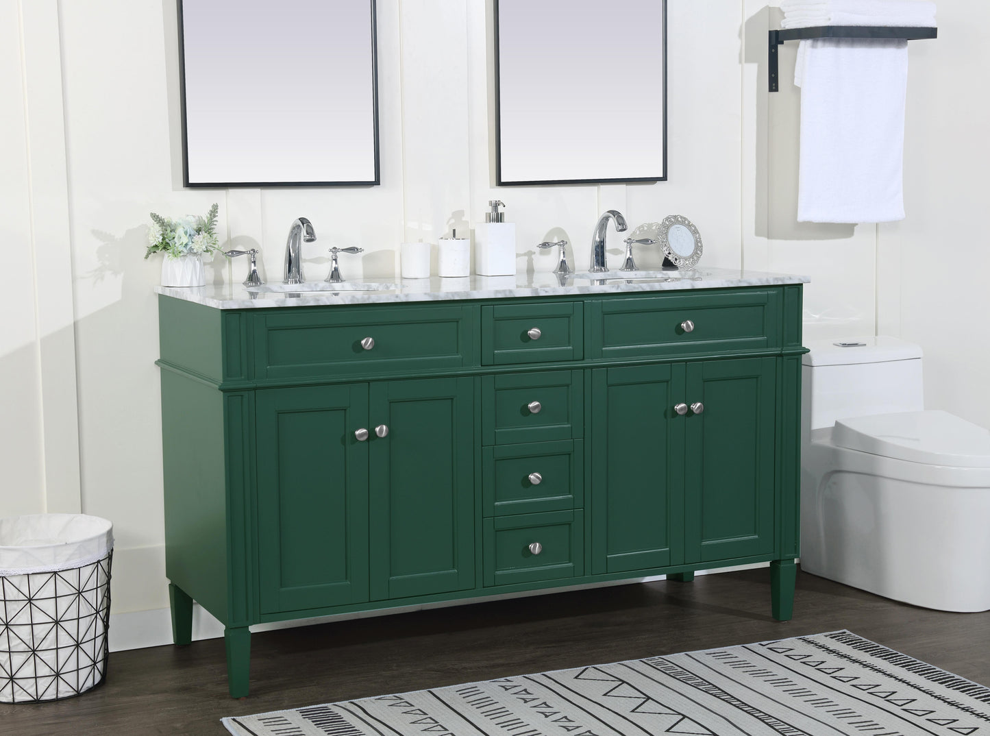 60 inch Double Bathroom Vanity in Green - BC120D6035GN