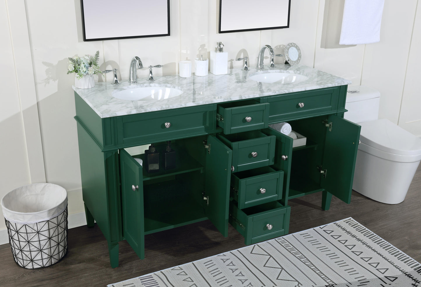 60 inch Double Bathroom Vanity in Green - BC120D6035GN