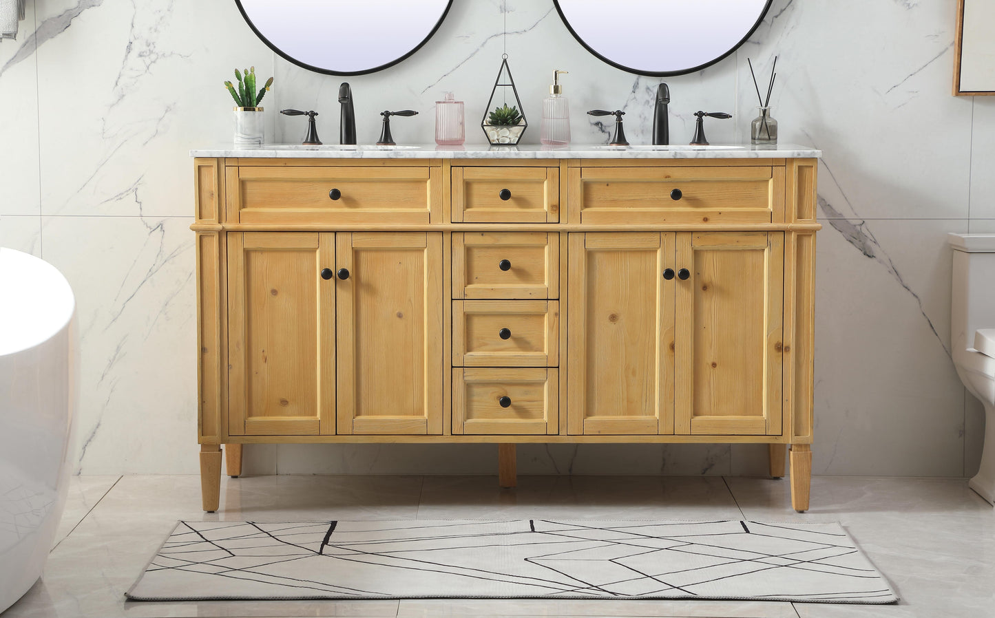 60 inch Double Bathroom Vanity in Natural Wood - BC120D6035NW