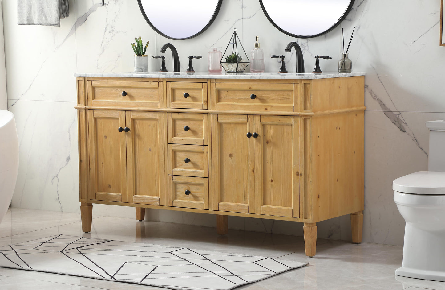 60 inch Double Bathroom Vanity in Natural Wood - BC120D6035NW