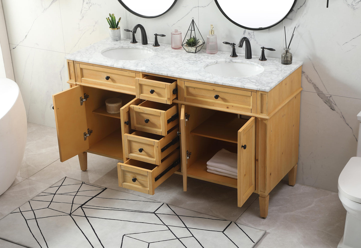 60 inch Double Bathroom Vanity in Natural Wood - BC120D6035NW