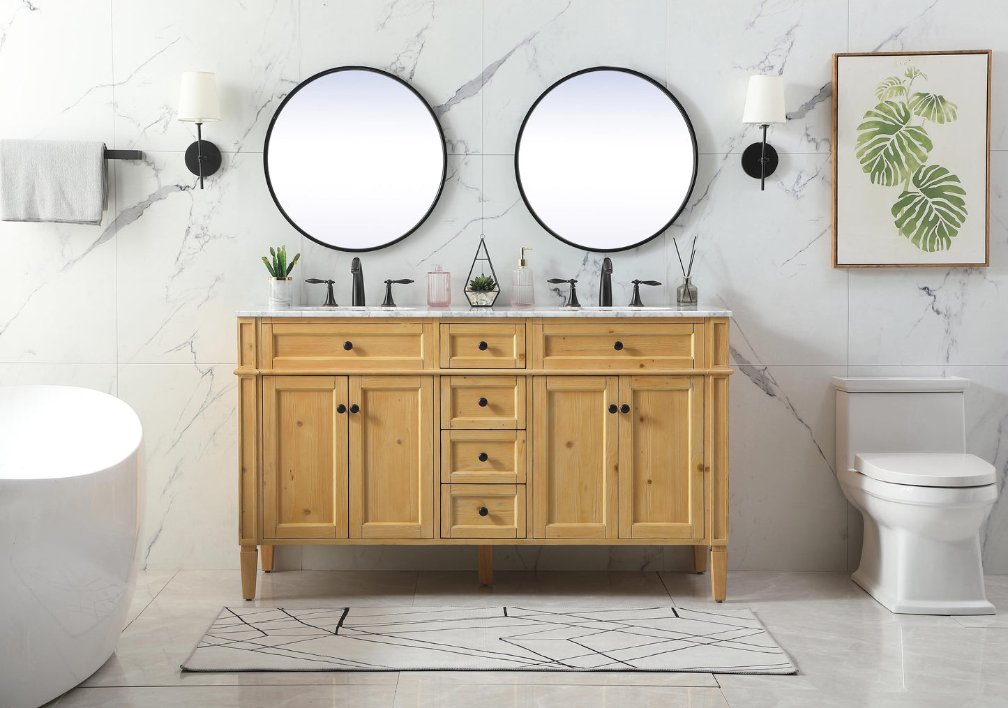 60 inch Double Bathroom Vanity in Natural Wood - BC120D6035NW