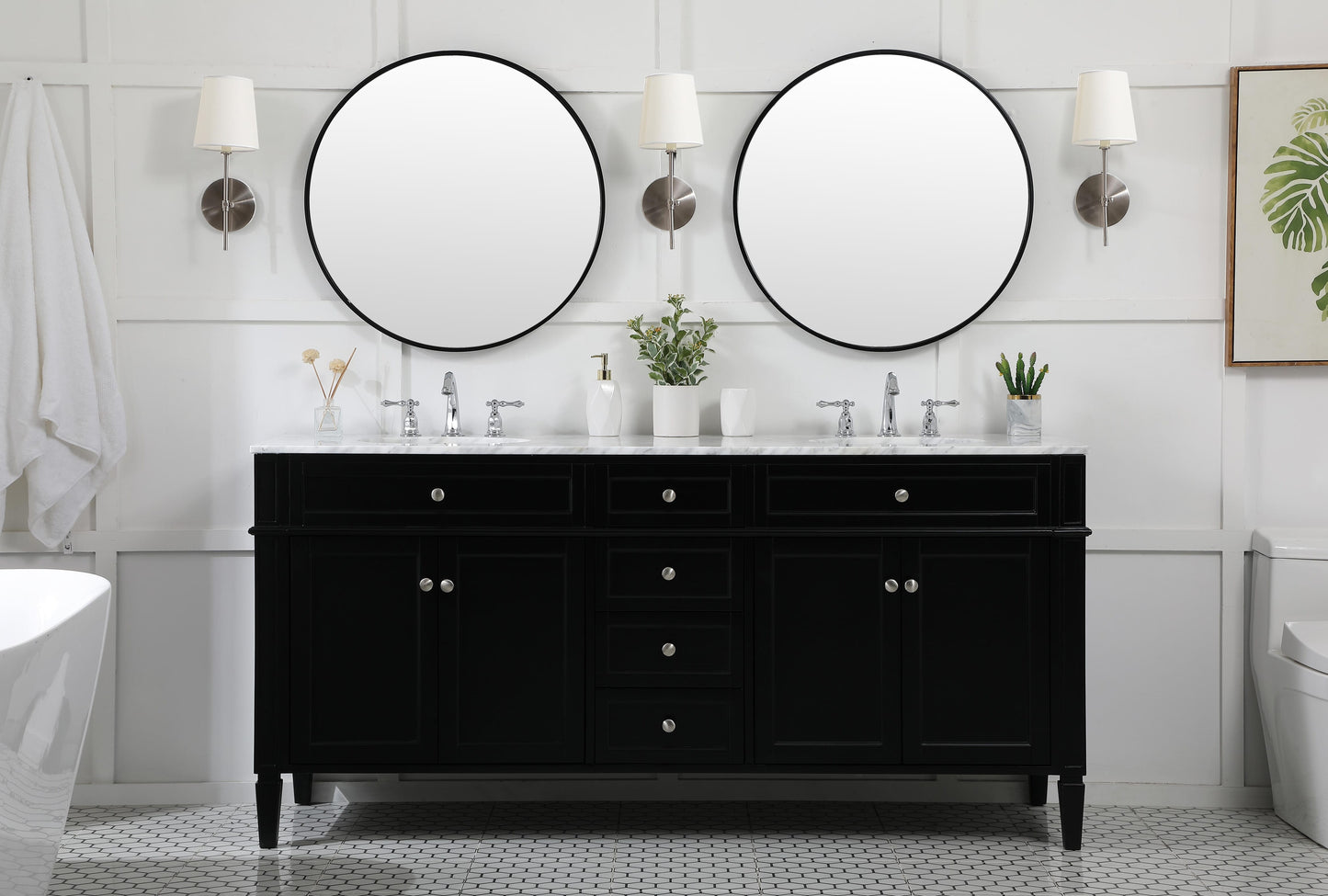 72 inch Double Bathroom Vanity in Black - BC120D7235BK