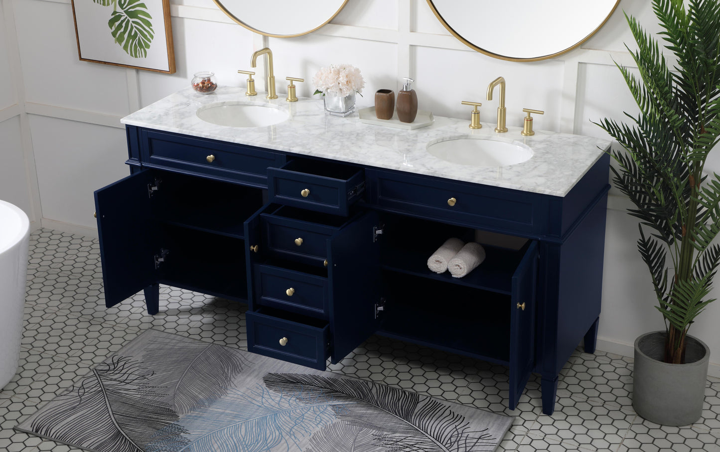 72 inch Double Bathroom Vanity in Blue - BC120D7235BL