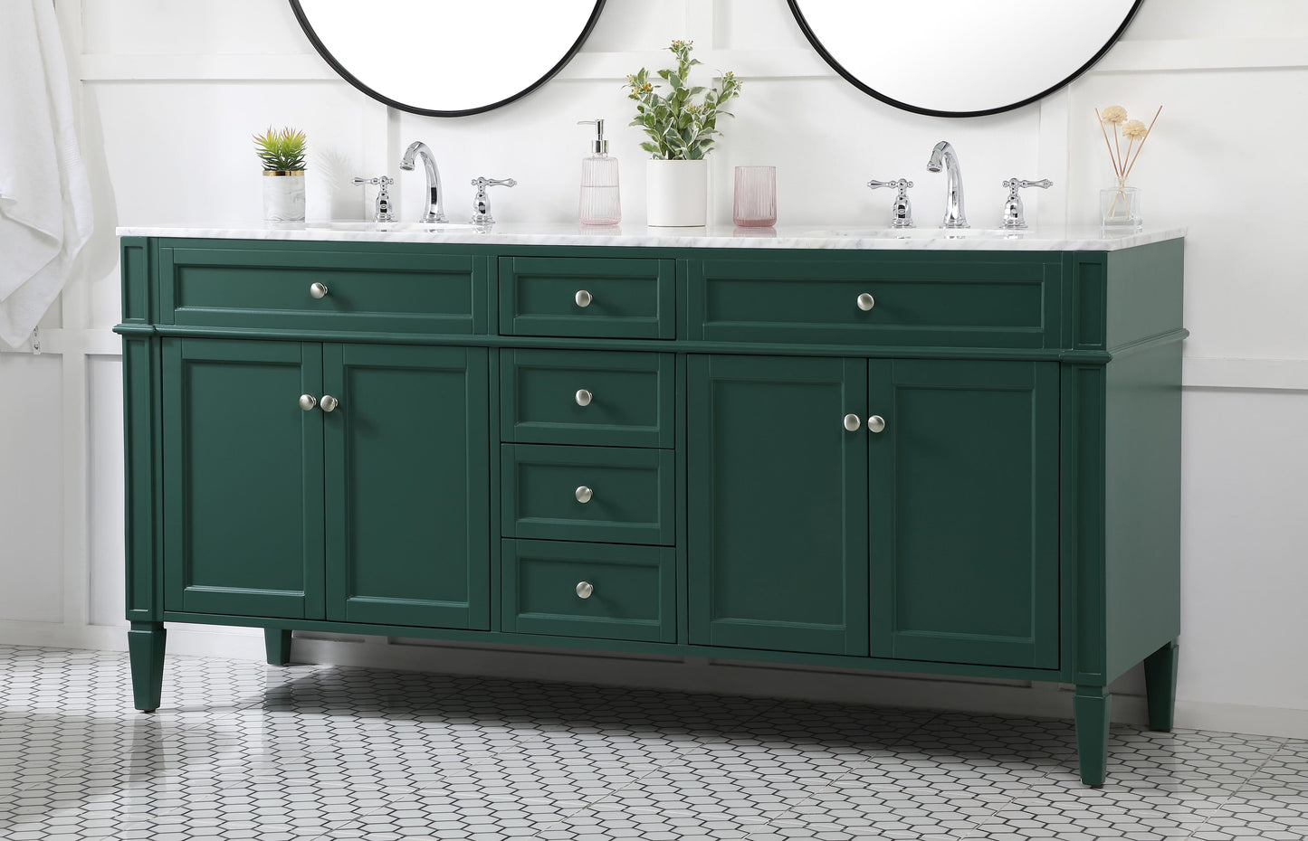 72 inch Double Bathroom Vanity in Green - BC120D7235GN