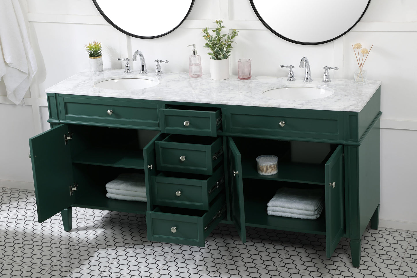 72 inch Double Bathroom Vanity in Green - BC120D7235GN