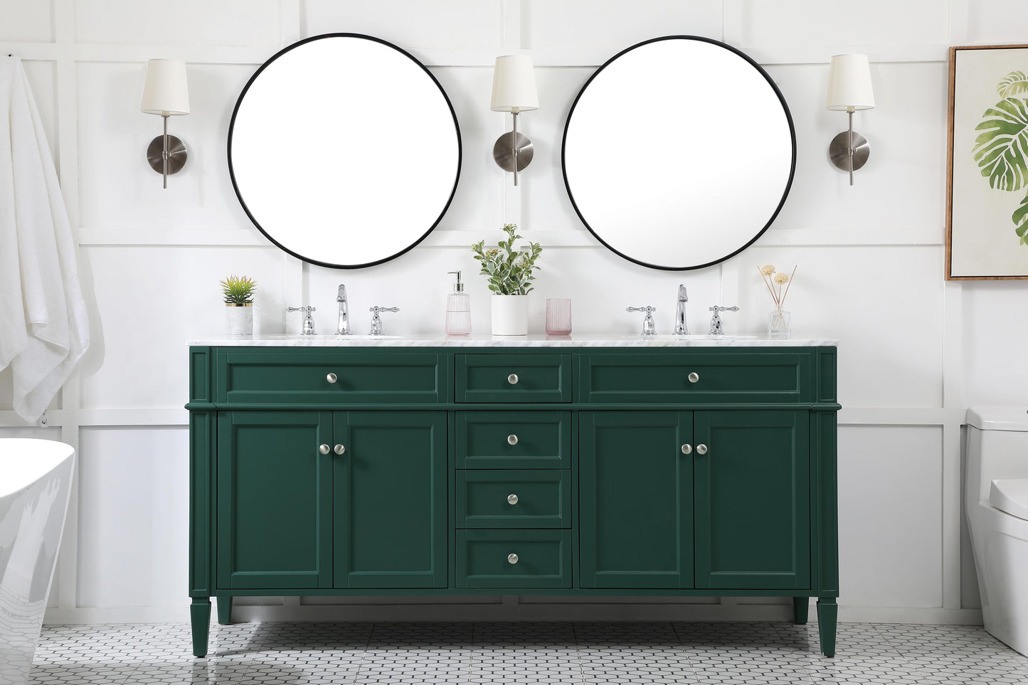 72 inch Double Bathroom Vanity in Green - BC120D7235GN