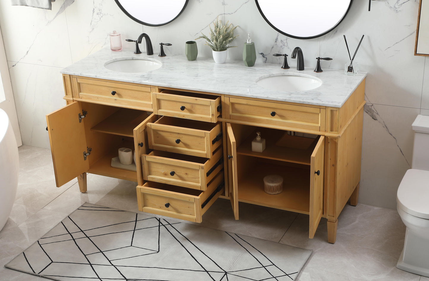 72 inch Double Bathroom Vanity in Natural Wood - BC120D7235NW