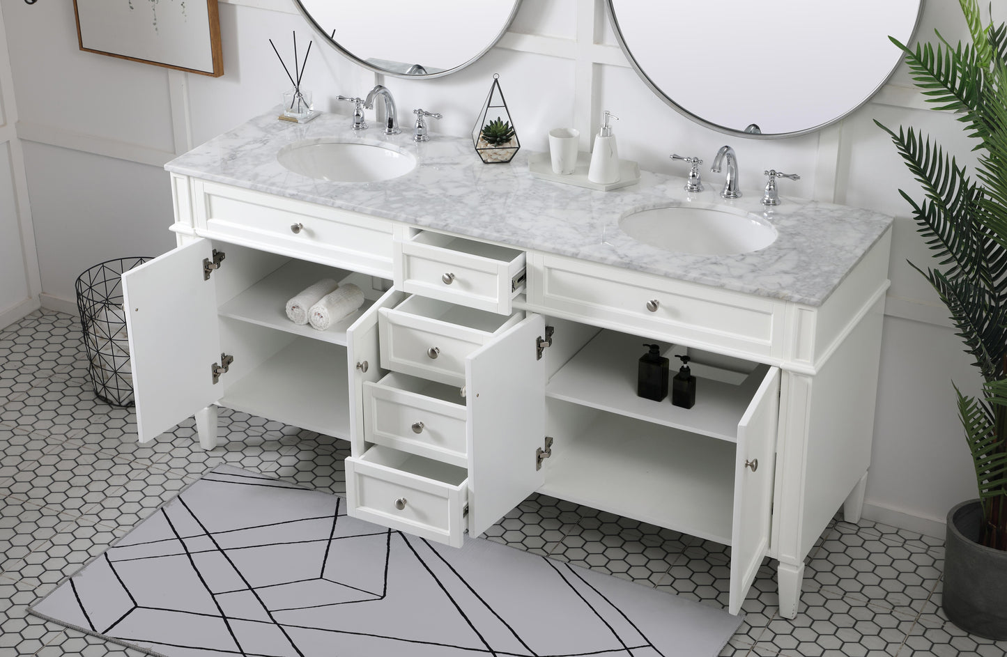 72 inch Double Bathroom Vanity in White - BC120D7235WH