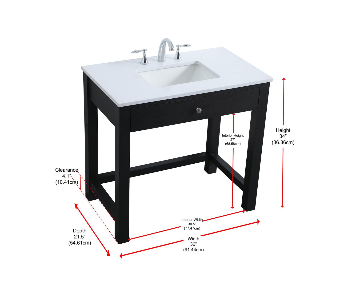 36 Inch ADA Compliant Bathroom Vanity in Black - BC1403634BK