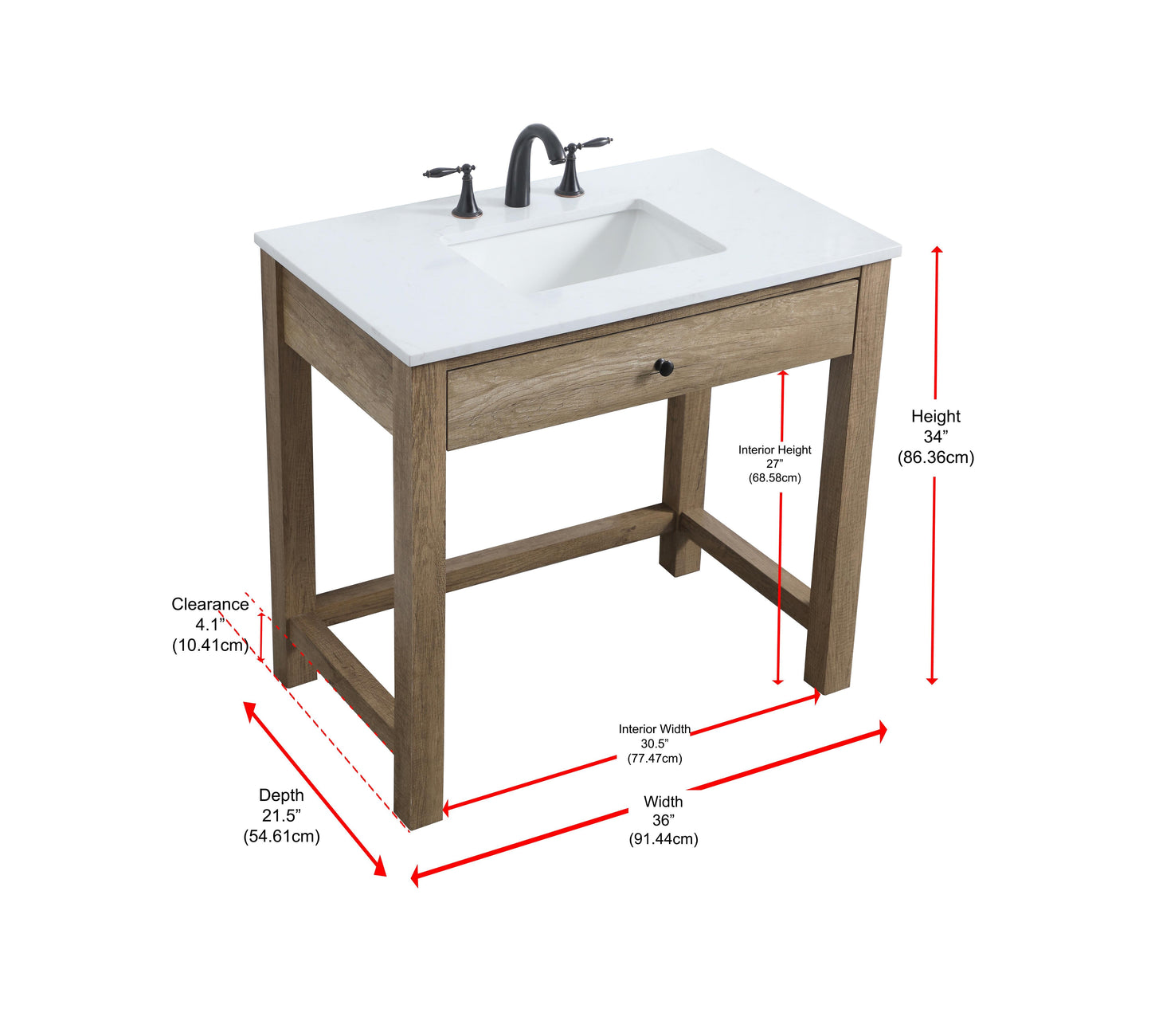 36 Inch ADA Compliant Bathroom Vanity in Natural Oak - BC1403634NT