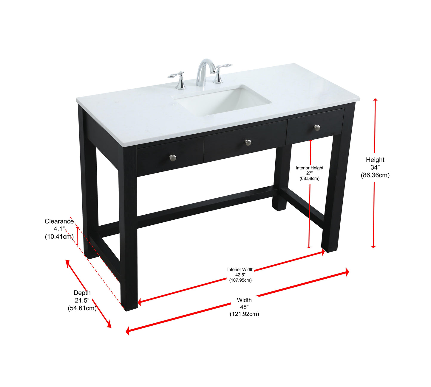 48 Inch ADA Compliant Bathroom Vanity in Black - BC1404834BK