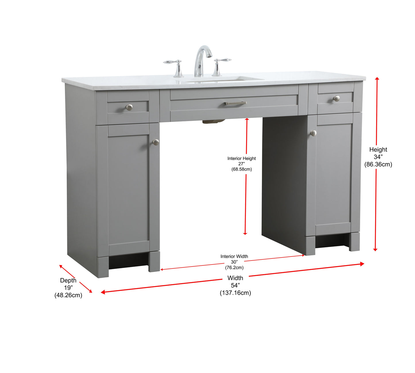 54 Inch ADA Compliant Bathroom Vanity in Grey - BC1405434GR