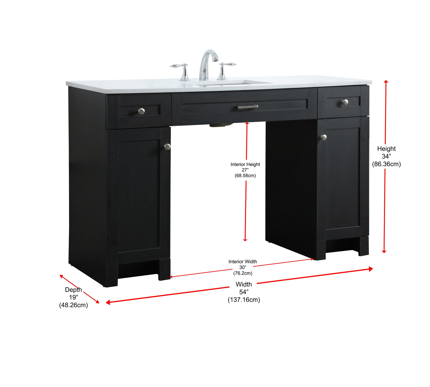 54 Inch ADA Compliant Bathroom Vanity in Black - BC1405434BK