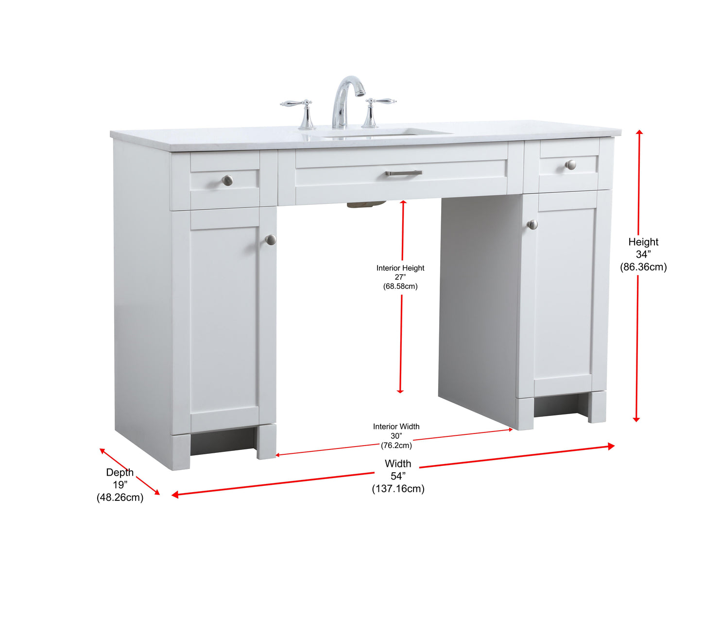 54 Inch ADA Compliant Bathroom Vanity in White - BC1405434WH