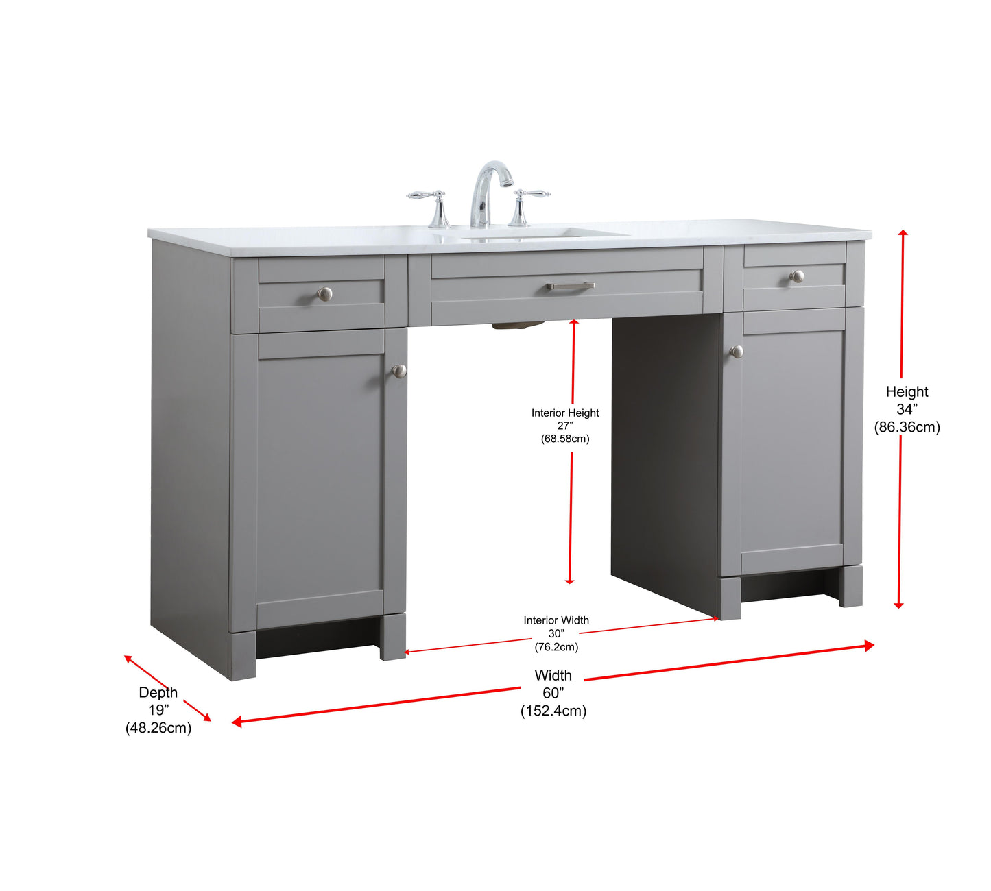 60 Inch ADA Compliant Bathroom Vanity in Grey - BC1406034GR