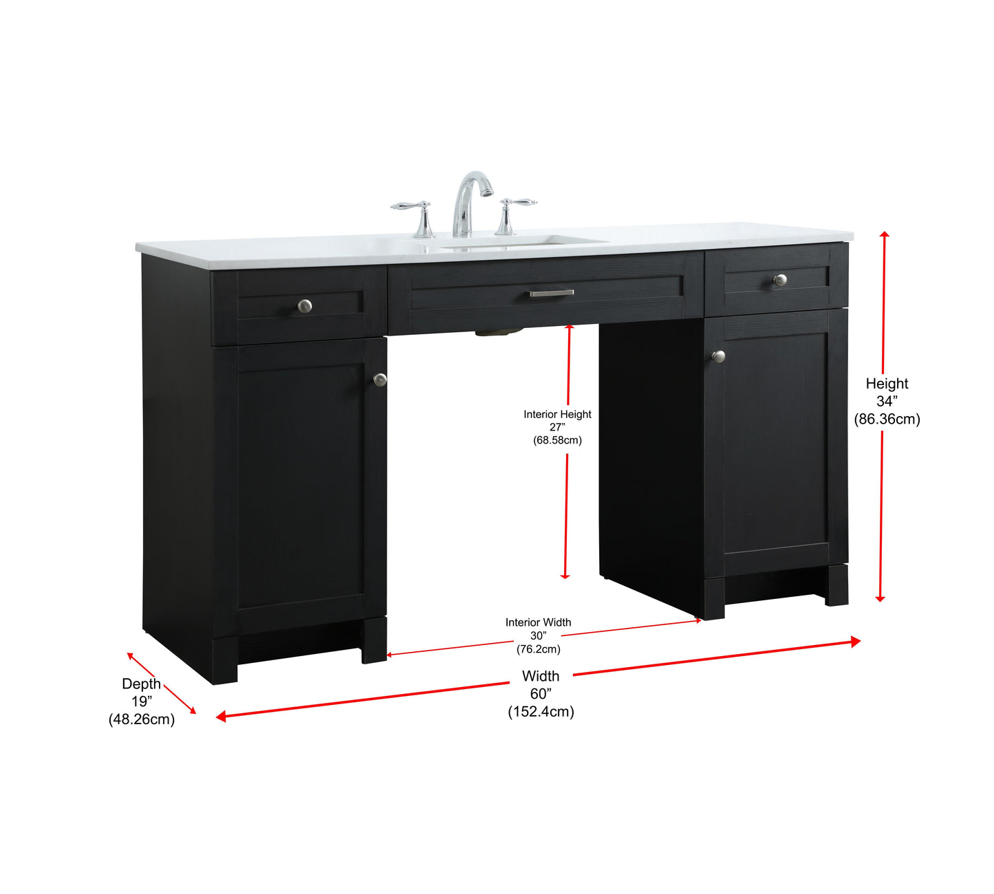 60 Inch ADA Compliant Bathroom Vanity in Black - BC1406034BK