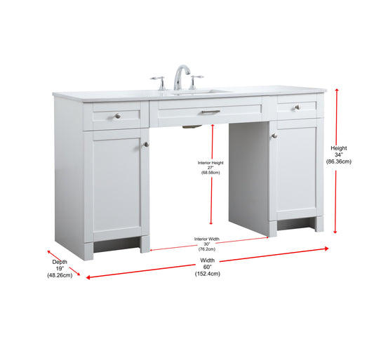 60 Inch ADA Compliant Bathroom Vanity in White - BC1406034WH