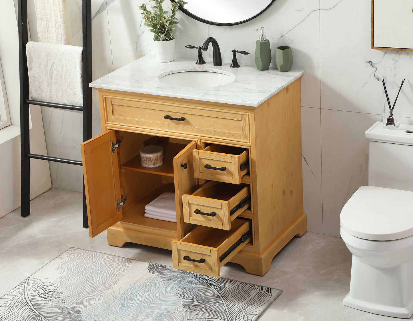 36 inch Single Bathroom Vanity in Natural Wood - BC1503635NW