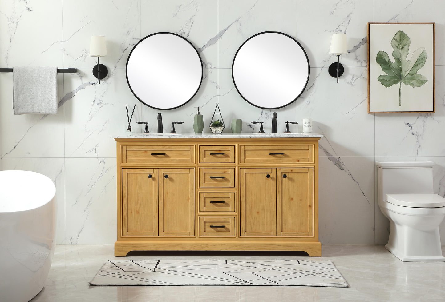 60 inch Double Bathroom Vanity in Natural Wood - BC150D6035NW